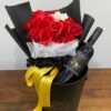 33 stalks of soap roses with natural soap fragrance and a bottle of wine